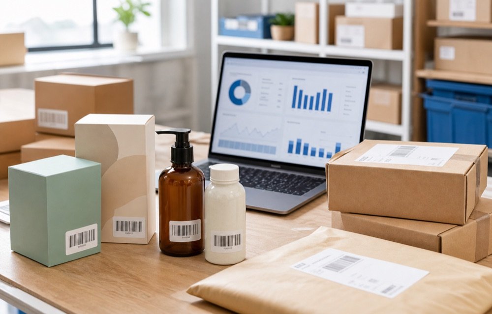 Ecommerce products and parcels at an Amazon and D2C operations desk